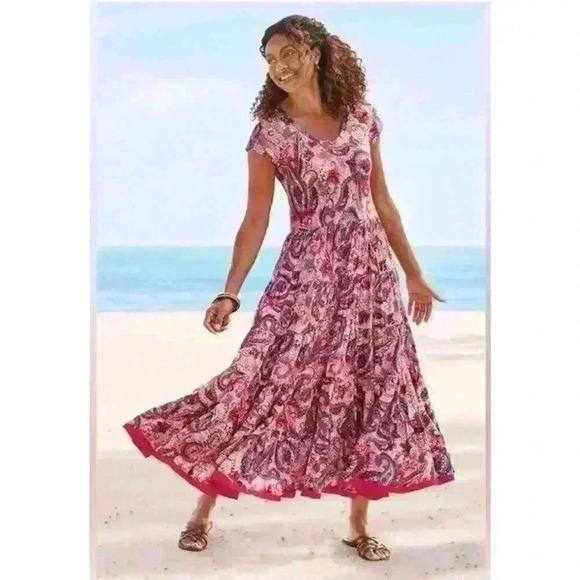 Soft Surroundings Kara Maxi Dress Size 3X Short Sleeve Paisley Tiered Skirt NWT - Picture 2 of 11